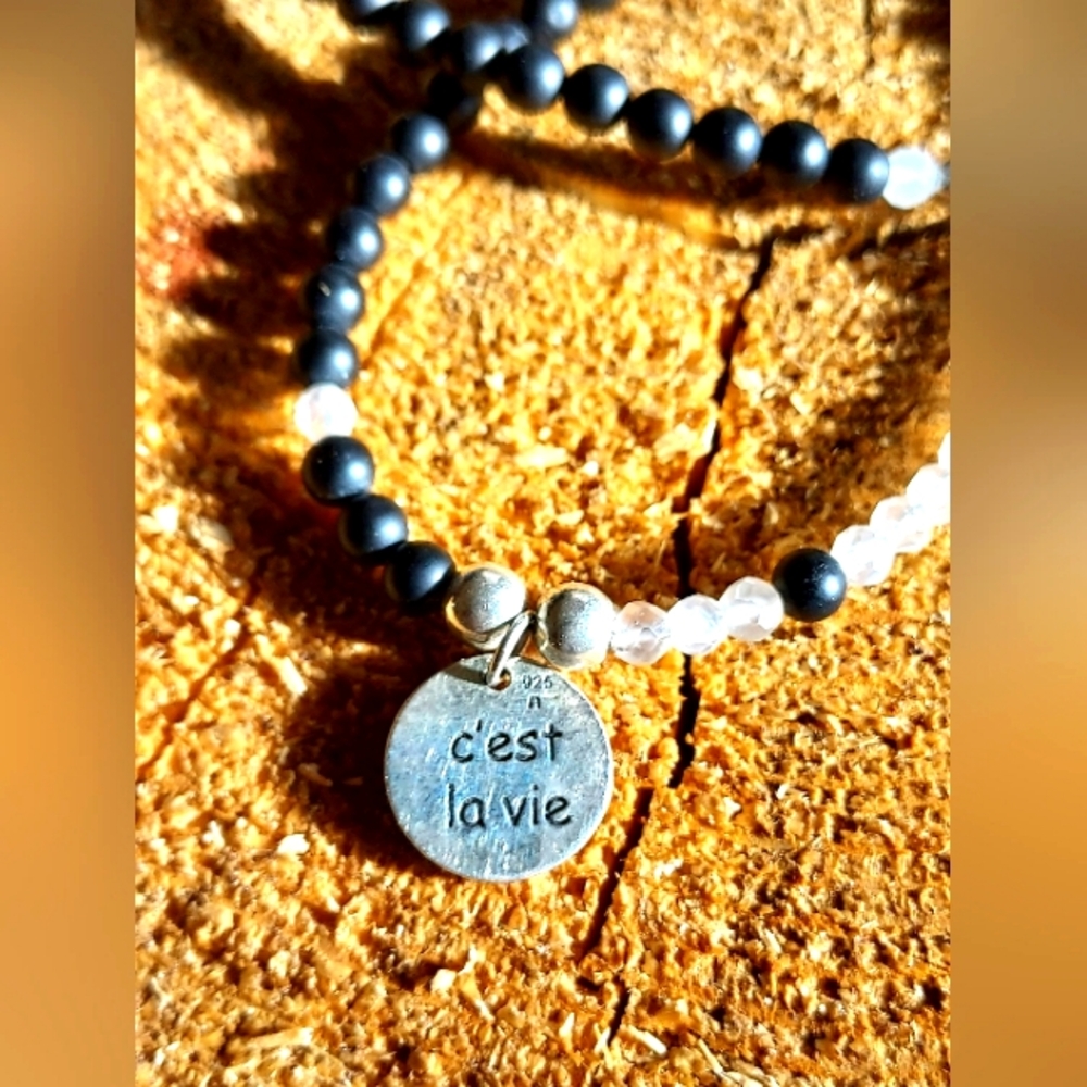 Faceted Moonstone and black onyx necklace